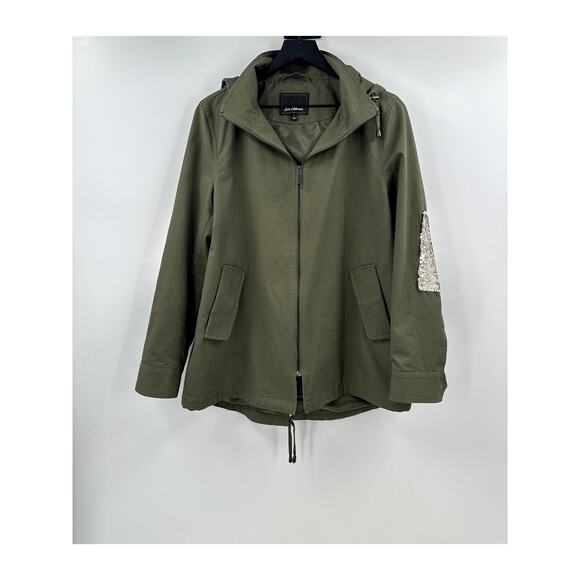 Sam Edelman Olive Green Oversized Jacket with Sequined gold Elbows Size Small - Picture 1 of 6